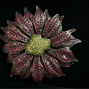 Heidi Daus Red and Yellow Brooch with Vintage Floral Design